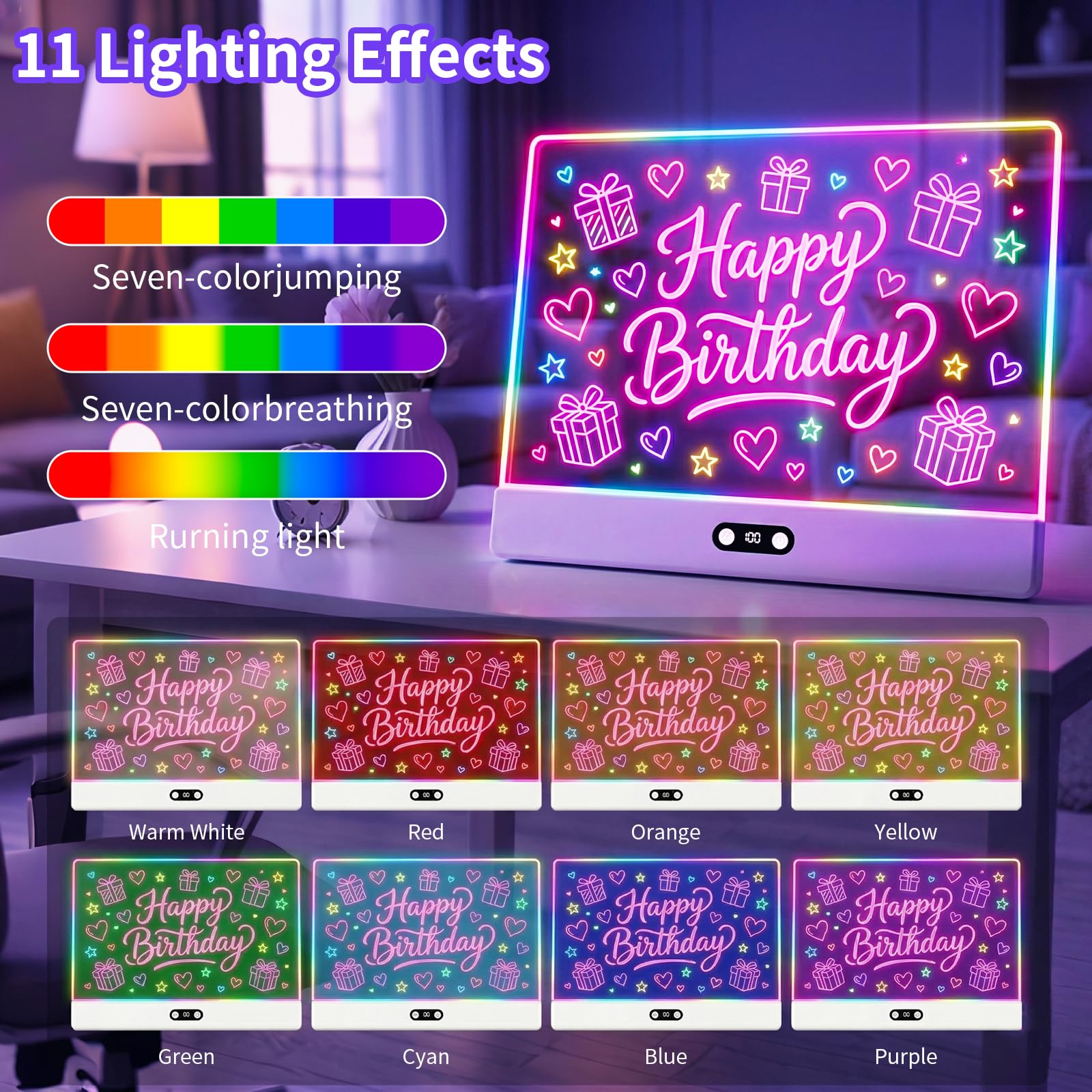 LED-Zeichenbrett für Kinder, 40,6 cm, wiederaufladbar, beleuchteter Zeichenblock mit 1500 mAh Akku, 11 Lichtmodi, Neon-Trockenlöschtafel, LED-Notizblock für Nachrichten, Nachtlicht, Geschenke