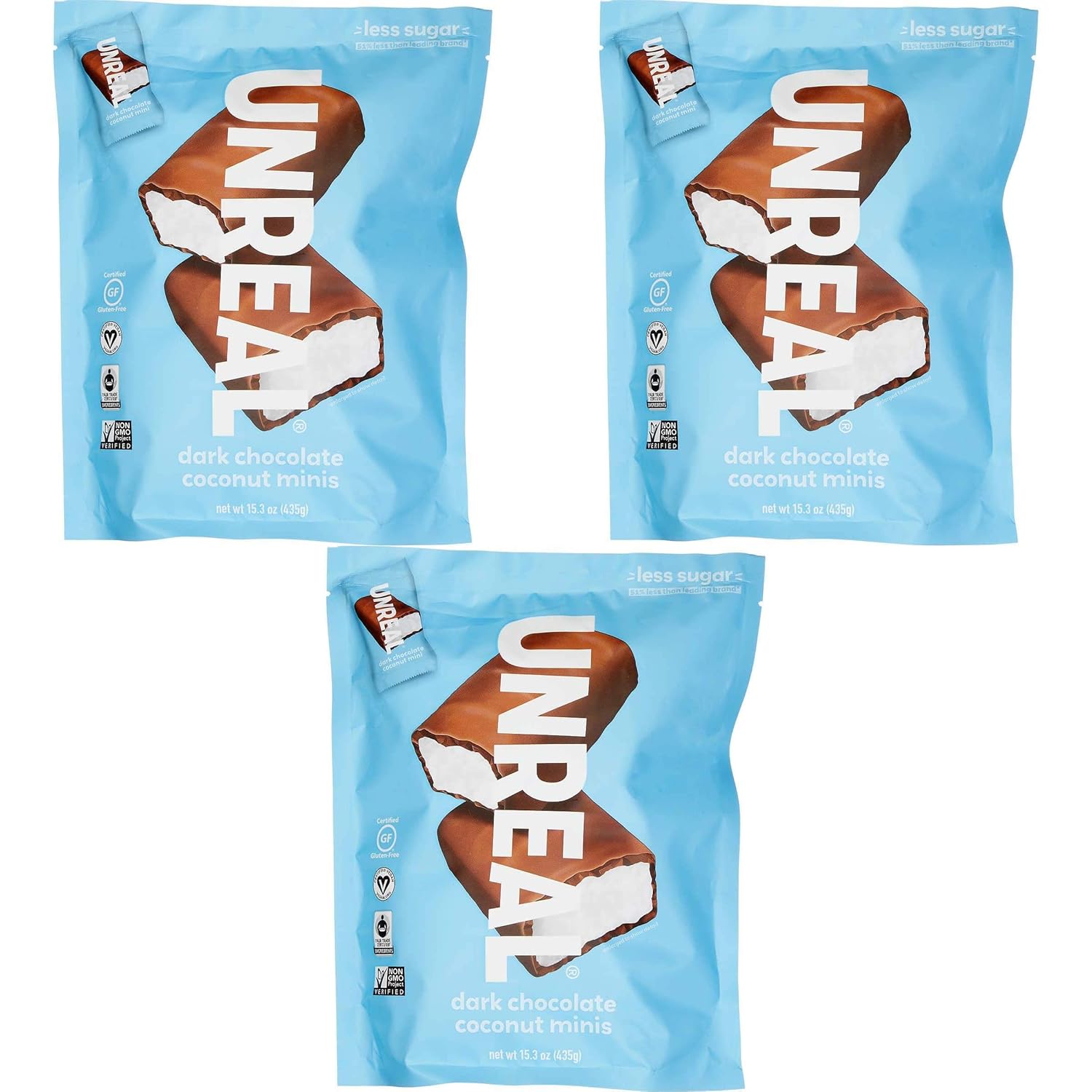 Unreal Dark Chocolate Coconut Mini Bars 15.3 OZ Pack of 3