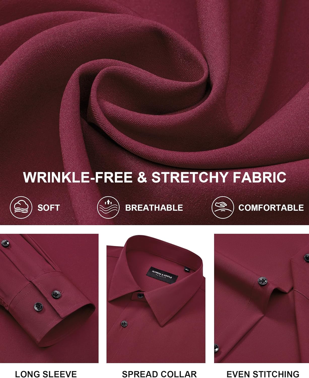 Alimens & Gentle Men's Dress Shirts Long Sleeve Wrinkle Free Stretch Solid Formal Business Button Down Shirts - Image 6