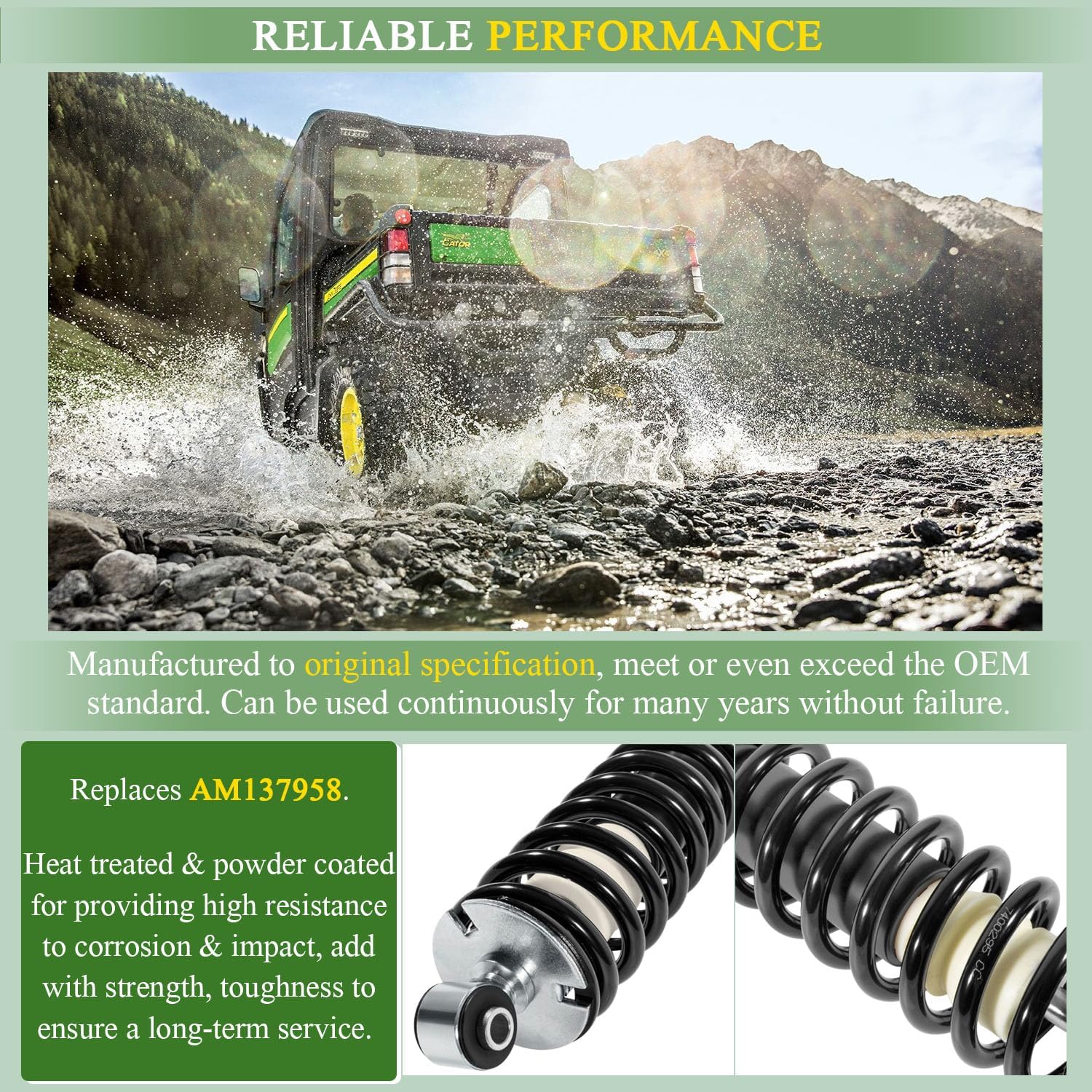 Rear Shock Struts Coil-over Spring Fits for Gator XUV620i and Gator XUV850D - Rear Left and Right Shock Absorber - Replaces OEM# AM137958 (Pack of 2)