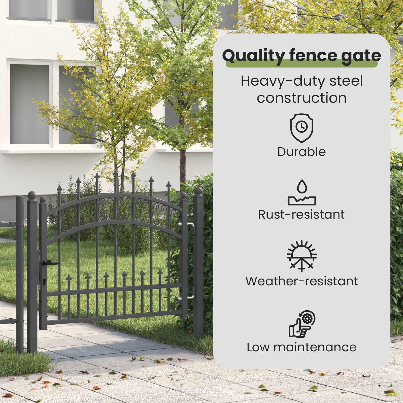 vidaXL Puerta de Cerca con Punta de Lanza KAMPEN 103 x 75 cm Acero, Puerta de cercas tradicionales, seguridad para jardín y terraza, entrada rústica para tu patio