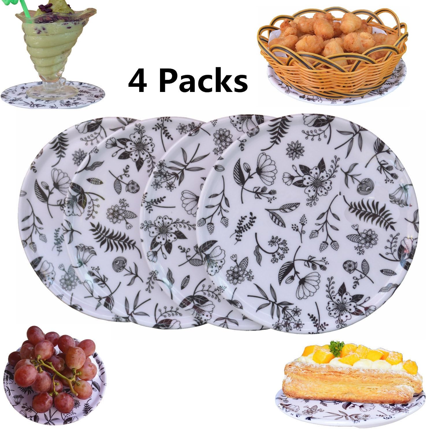 Melamine Trivet Mat 4 Set Multi-Use Coasters - Insulated Durable Non Slip for Hot Pot Holders Cake Discs Gifts (Flower)