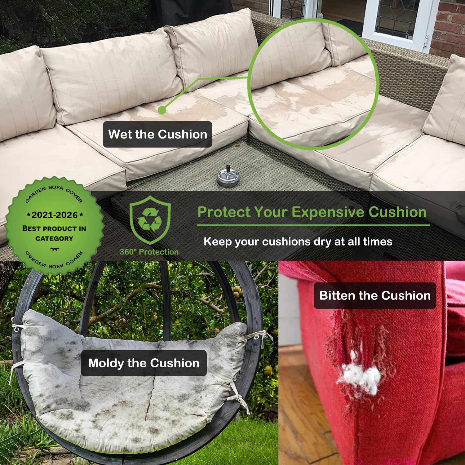 Enzeno Sac de rangement pour coussins de jardin, tissu Oxford 420D, imperméable, anti-UV, très résistant pour sapin de Noël, avec poignée de transport et fermeture éclair (175 x 75 x 55 cm)