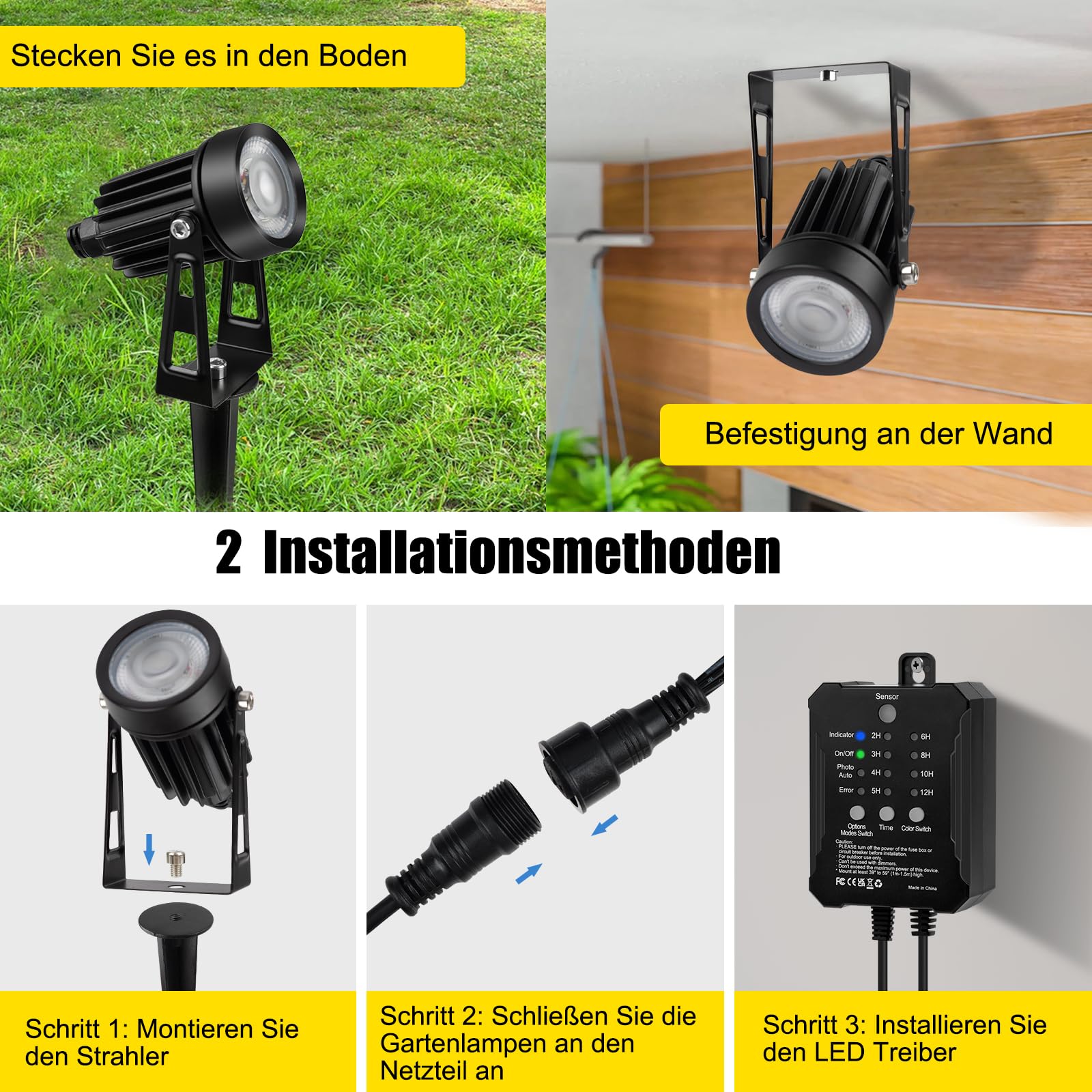 COOLWEST RGB Gartenstrahler mit Fernbedienung und Lichtsensor, 20M/8er Set Strahler IP65 Wasserdichte Gartenbeleuchtung mit Strom, 24V gartenleuchten mit Timer für Garten, Bäume, Wege, Dimmbar