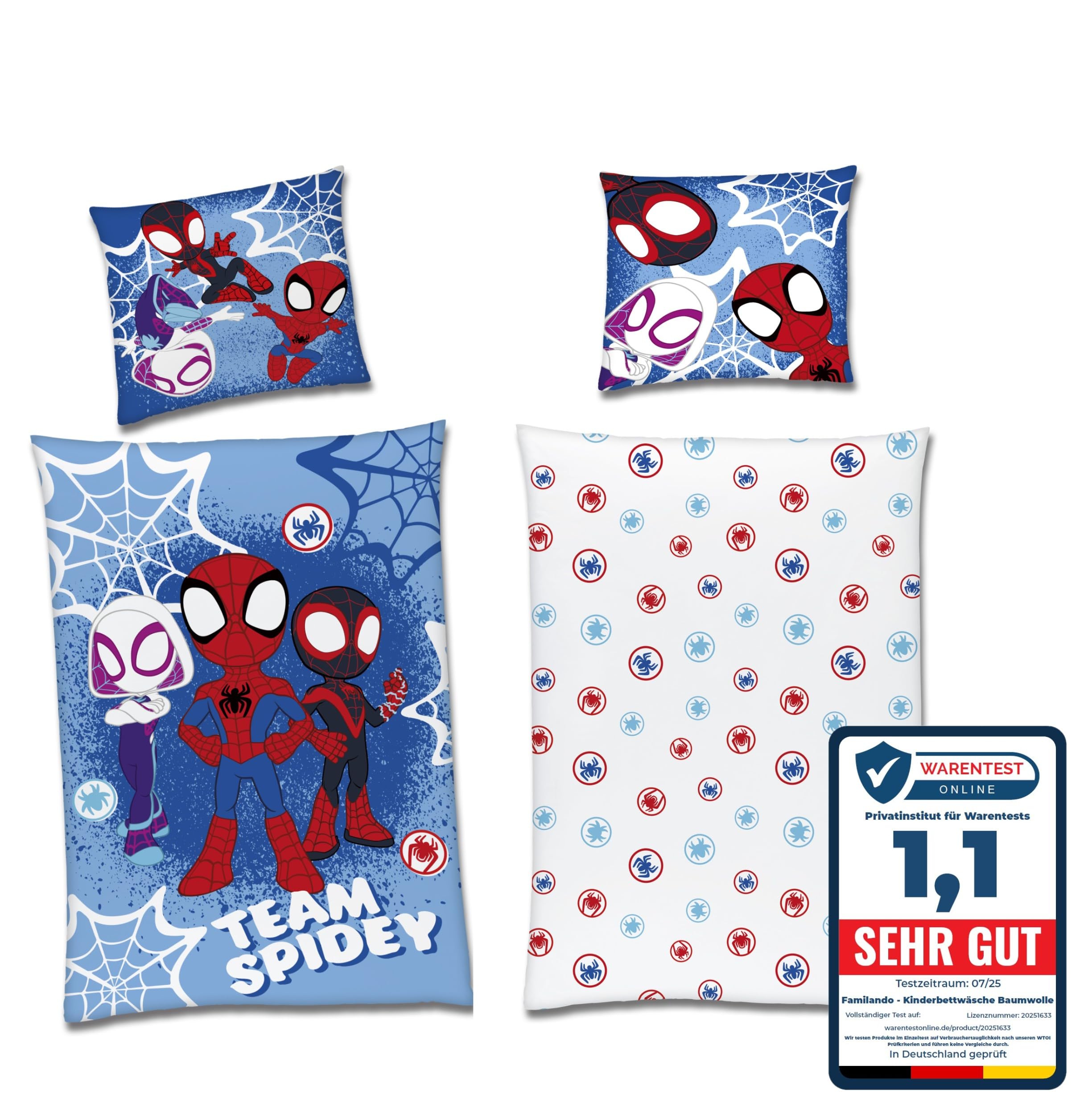 Familando – Spidey Bettwäsche-Set (2-teilig) – Decken- & Kissenbezug 135x200 cm & 80x80 cm mit Reißverschluss – Flanell aus 100% Baumwolle – Winterbettwäsche – Öko-TEX Zertifiziert