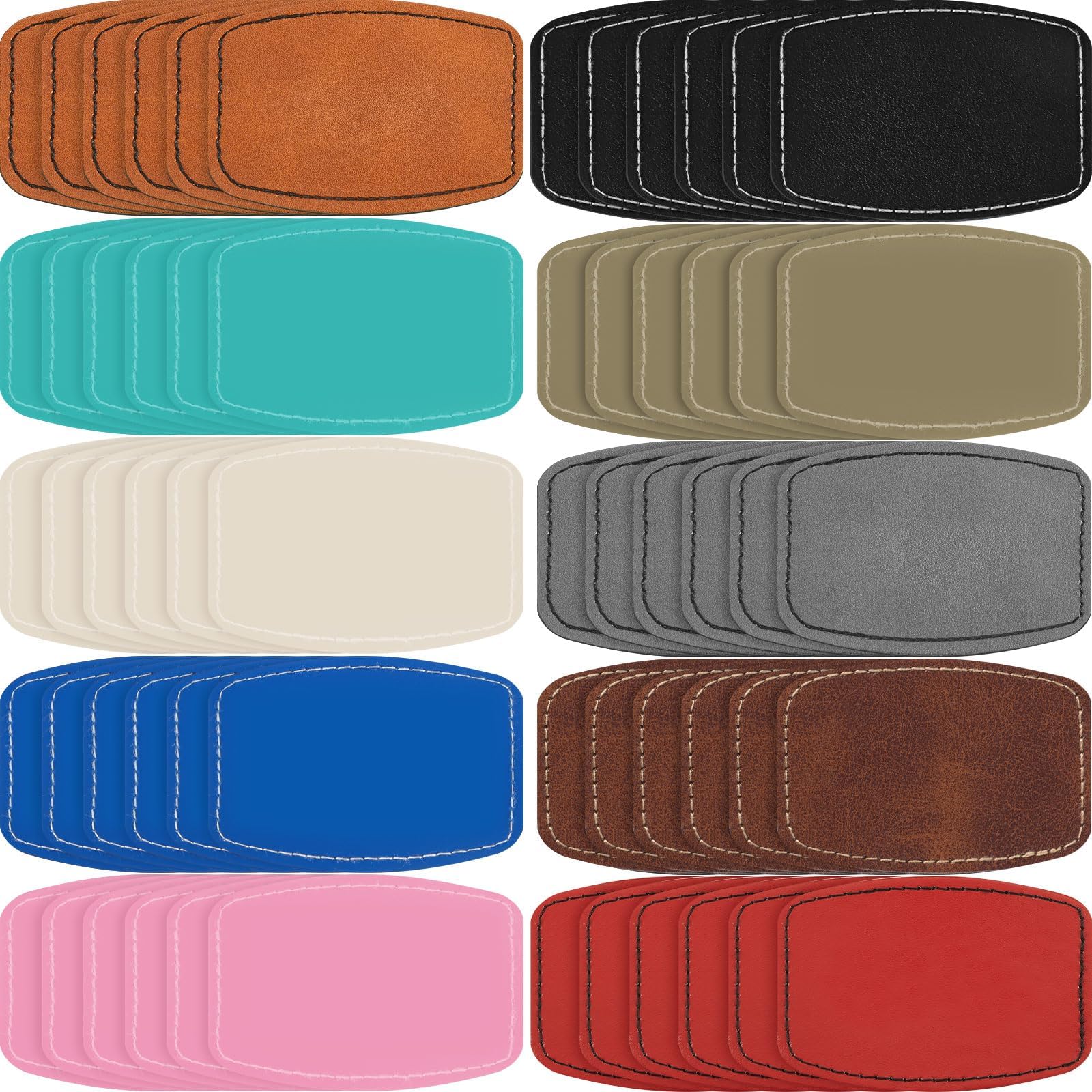 Dunzy 60 Pcs Blank Leatherette Hat Patches with Adhesive Rustic Rounded Rectangle Patch Faux Leather Patches for Hats Costumes Fabric Repair Sew Laser Supplies(Colorful,2x3inch)
