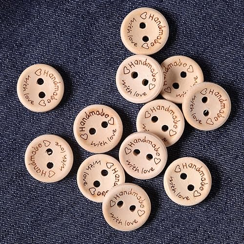 Miniatura 3 de 100 botones de madera de 34 pulgadas para manualidades, 2 agujeros, forma redonda, de madera, hechos a mano, con botones de amor, botones de madera