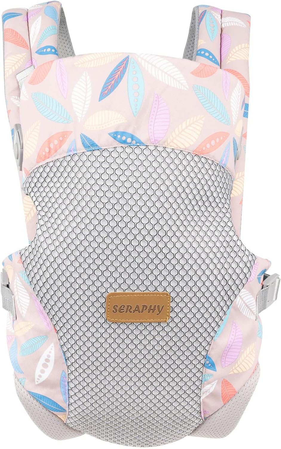 SERAPHY Baby Carrier Newborn to Toddler, Ergonomic Infant Carrier, Breathable Mesh Baby Holder Carrier, Adjustable Front Facing and Backpack Carrier for Babies 0-24 Months up to 45lbs -Grey Leave