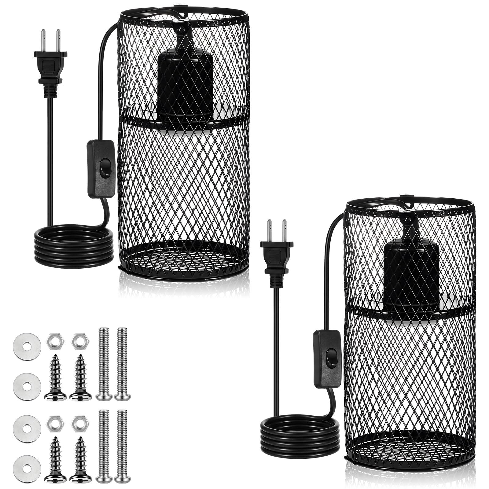VIHOSE 2 Pcs Reptile Heat Lamp Guard Anti Scald, 4 Inch, Black, Black