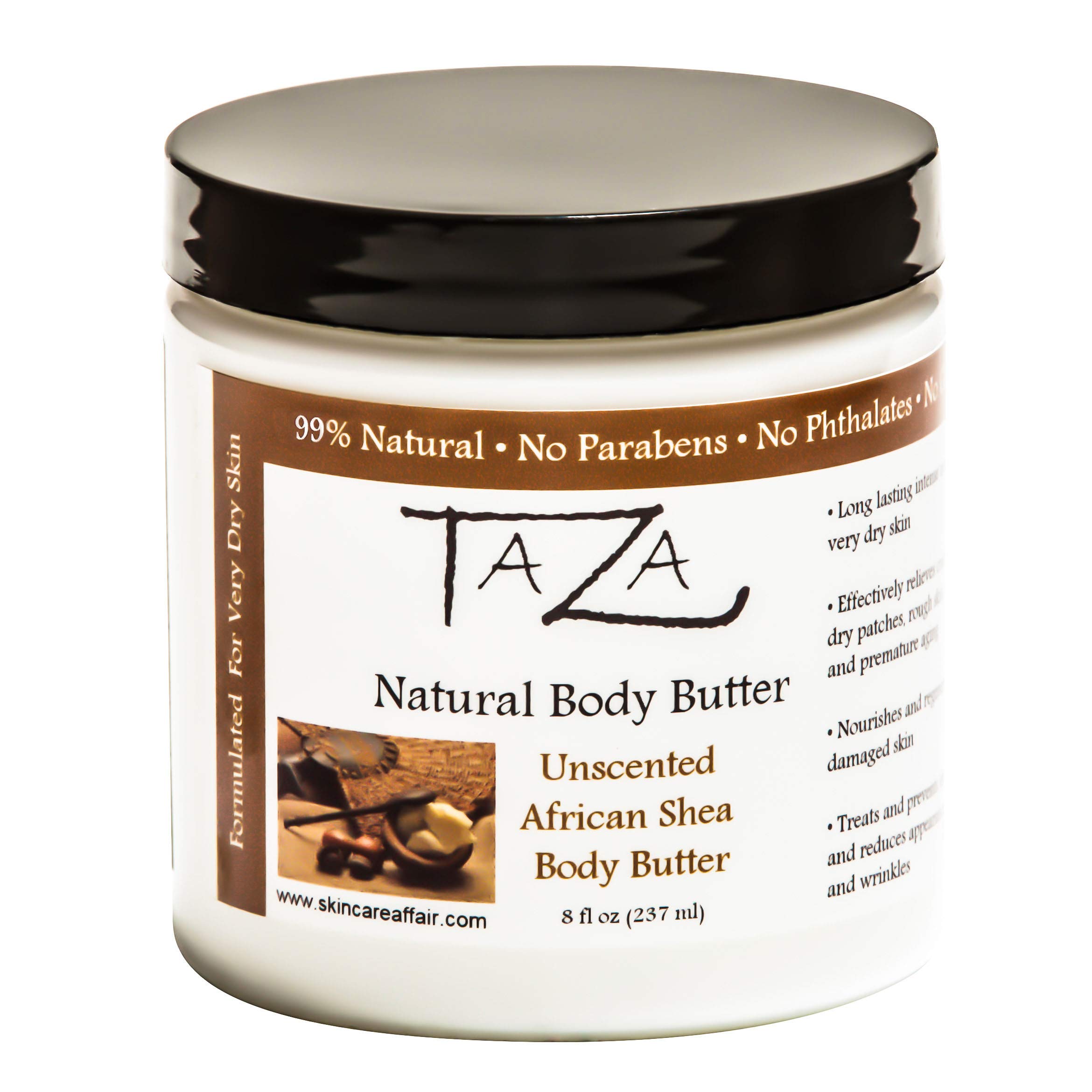 Taza Premium Natural Unscented African Shea Body Butter, 8 fl oz (237 ml) Gives You Intense Moisture For Very Dry Skin Enriched With: Shea Butter, Coconut Oil, Pumpkin Butter