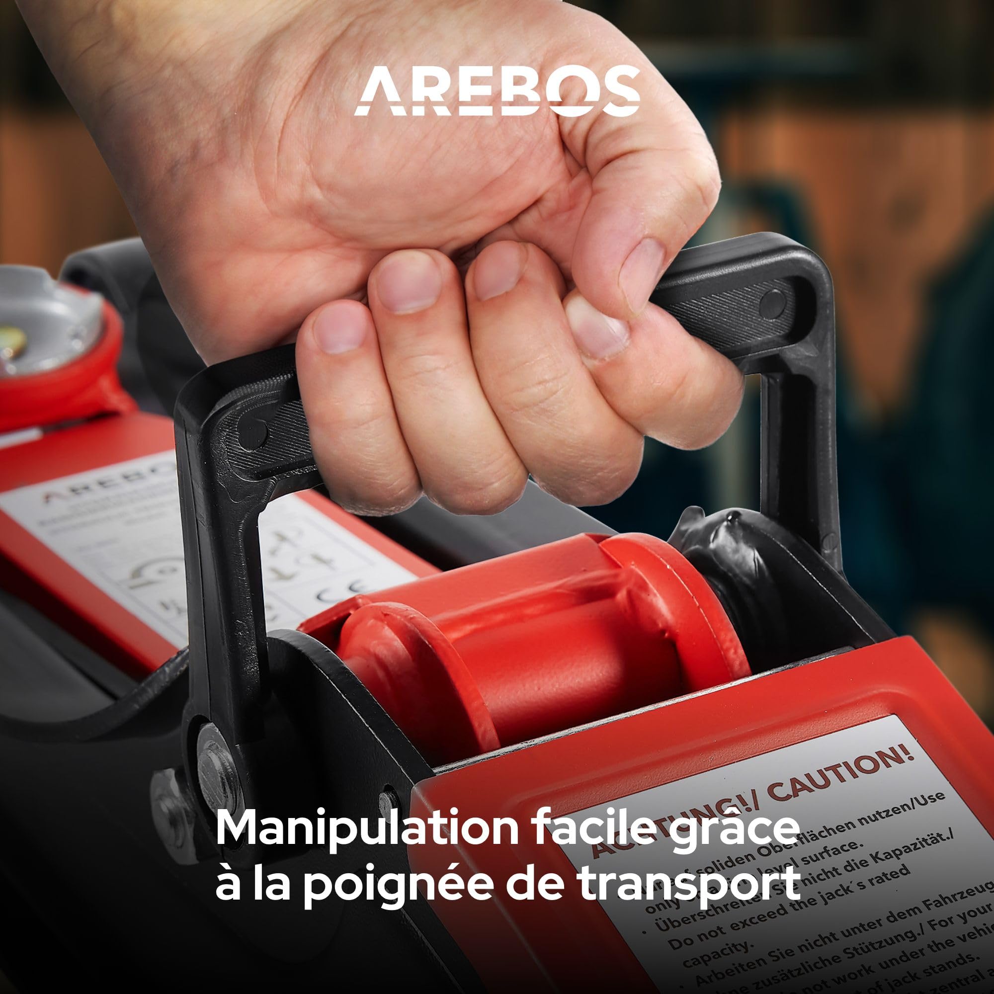 Arebos Cric hydraulique de manœuvre plat 2T | Hauteur d'appui 85-385 mm | 4 supports | Cric pour voiture tourisme