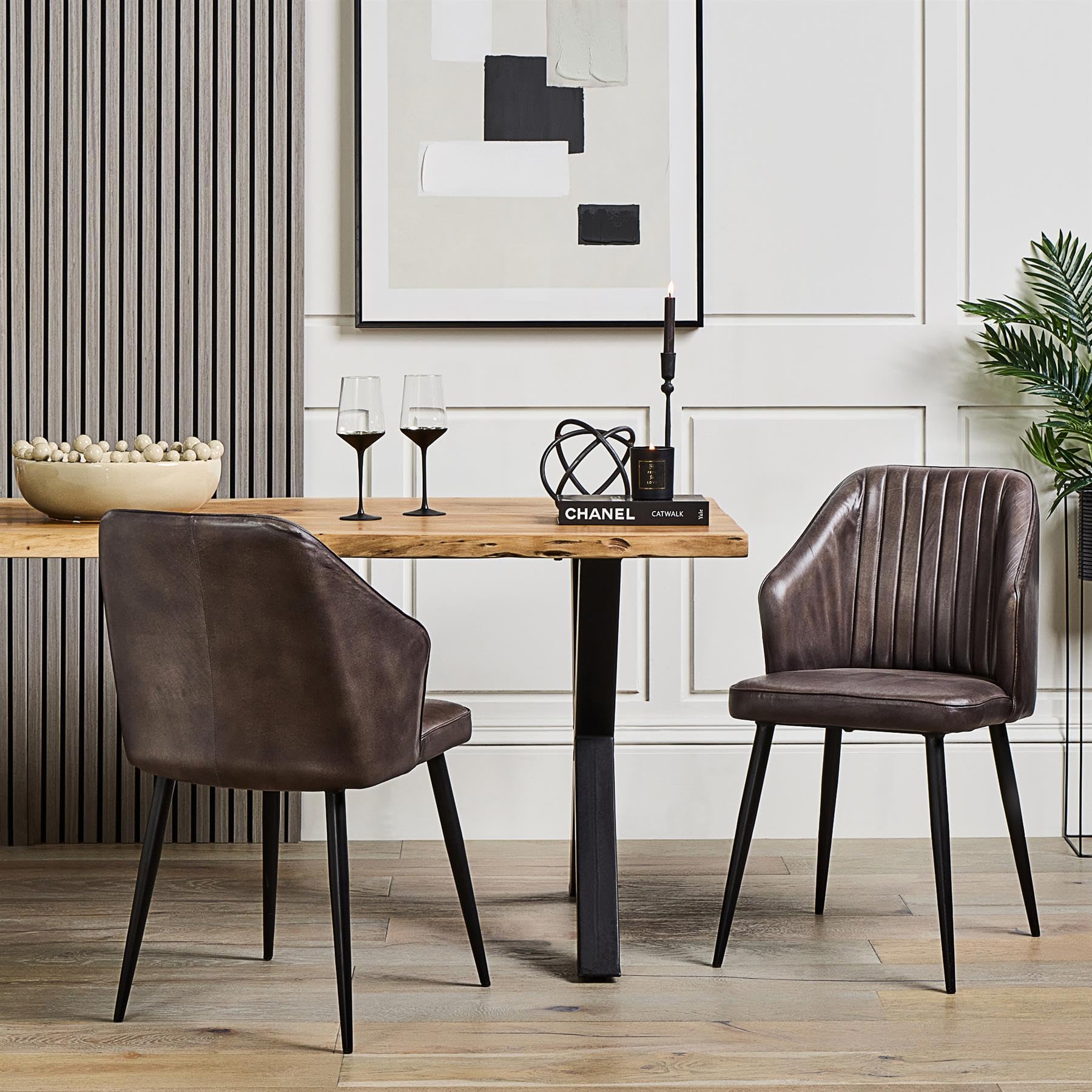 WSG Portland Dining Chair Grey Leather Seat Black Industrial Metal Base Pack Of 2