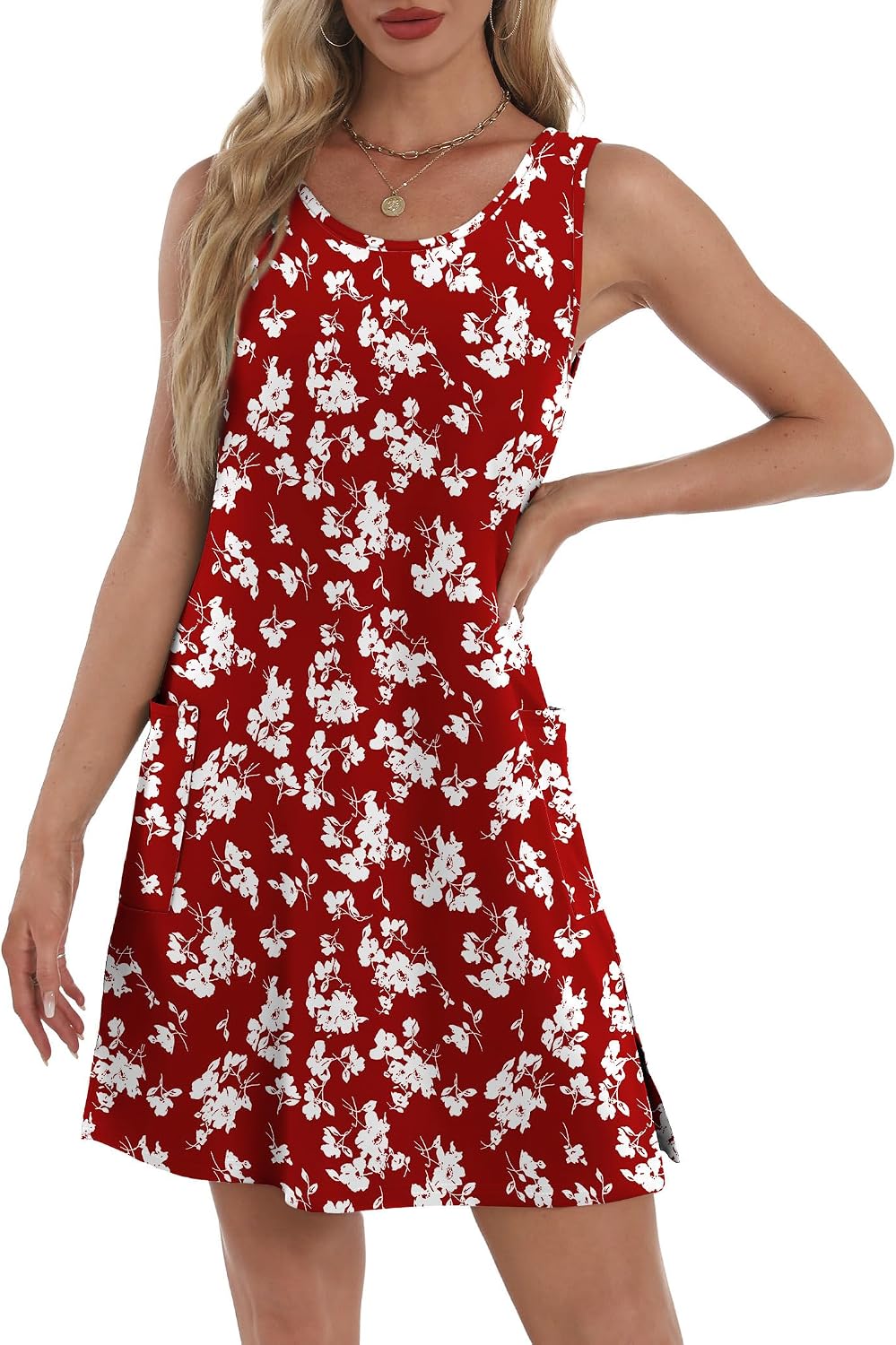 BKRIVE Women's Eyelet Sundress with Pockets - Casual Loose Sleeveless Summer Tank Dress — view 4