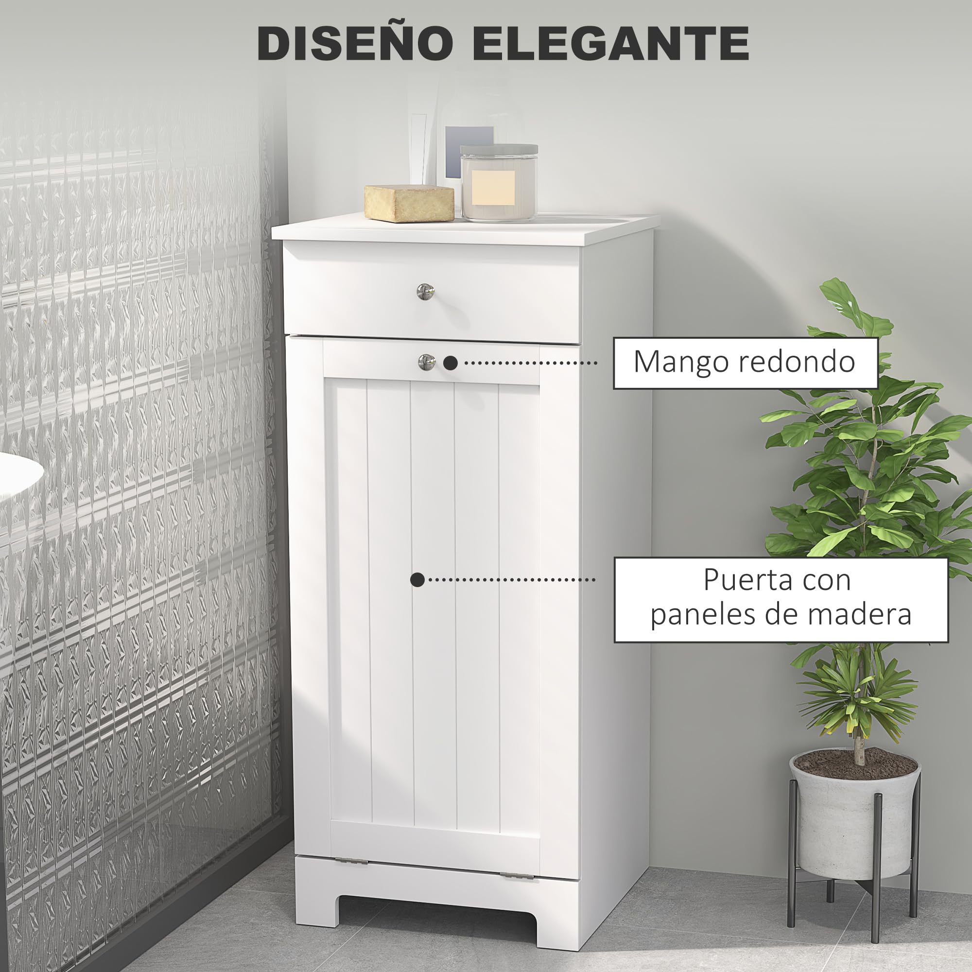 HOMCOM Armario de Baño con Cesto Ropa Sucia Abatible, Mueble Ropa Sucia con Bolsa de Tela Plegable y Cajón, Ideal para Lavandería, Blanco, 40x38x90 cm