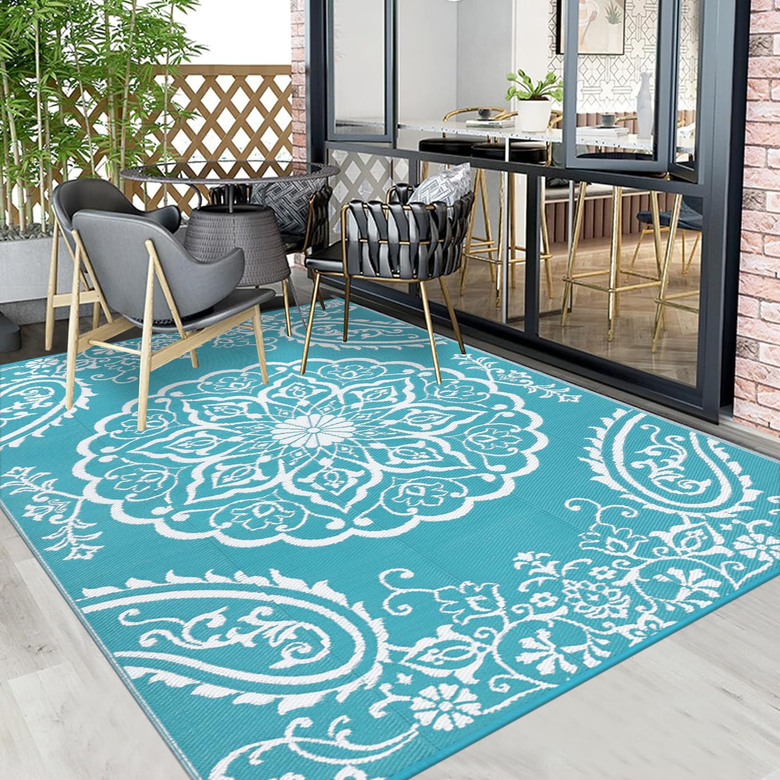 Pauwer Tappeto impermeabile per esterni, 1,5 x 20 m, reversibile, in plastica, per esterni, patio, campeggio, camper, picnic, cortile, terrazza, balcone, portico