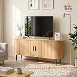 HOMCOM Support TV pour téléviseurs jusqu'à 60 po, centre de divertissement moderne avec portes coulissantes incurvées, console multimédia avec 6 compartiments de rangement, bois naturel