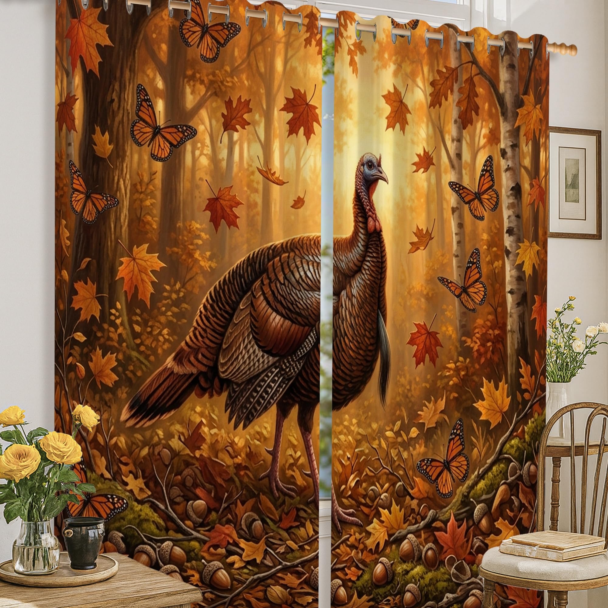 Rideaux occultants pour bloquer la lumière du jour dans la chambre avec motif automne