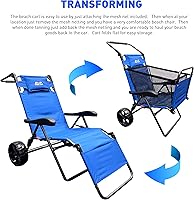 Vista 4 de Silla de carrito de playa – 2 en 1 gira de silla a carrito – Ruedas grandes – Fácil de usar – Gran capacidad – Color azul