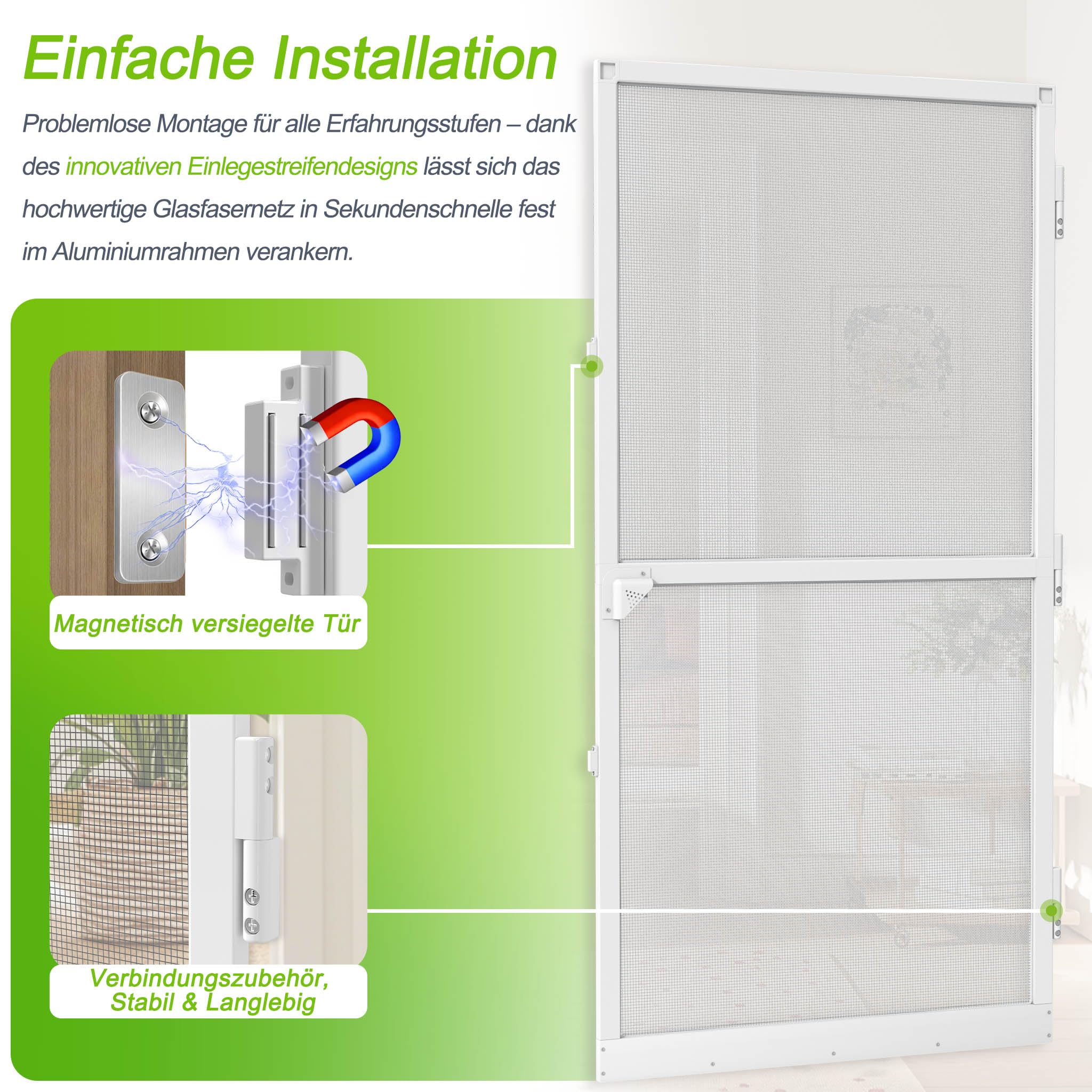 HENGMEI Mosquitera para puerta hasta máx. 95 x 210 cm, marco de aluminio, protección contra moscas de fibra de vidrio