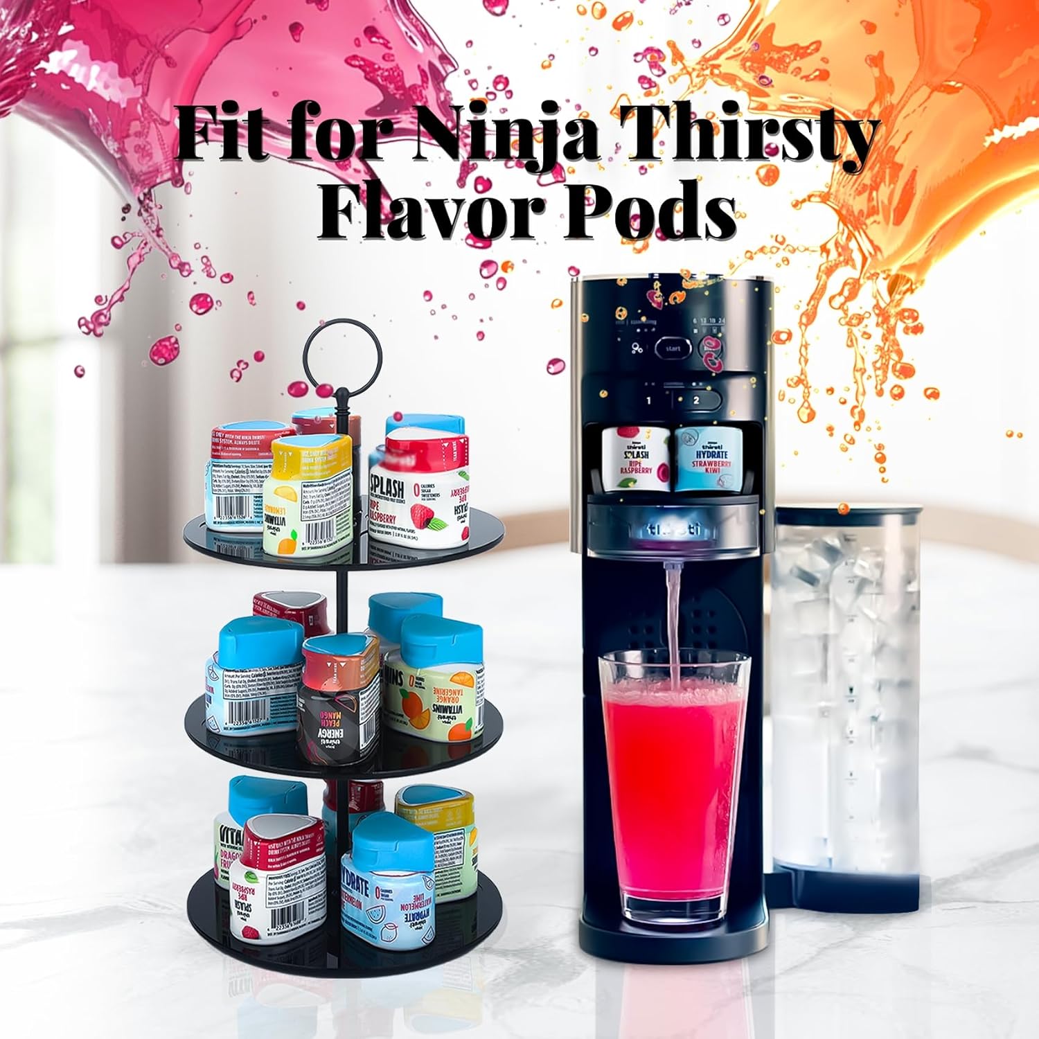Pod Holder for Ninja Thirsti, 15-Flavor Storage Organizer for Thirsty Drink System, Water Flavoring (Black) - Image 2