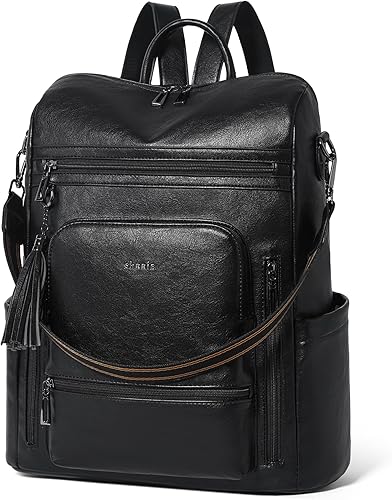 Miniatura 15 de Shrrie - Mochila de cuero vegano para laptop para mujer de 14 pulgadas, mochila de trabajo, mochila de moda, mochila de viaje, bolso para negocios y