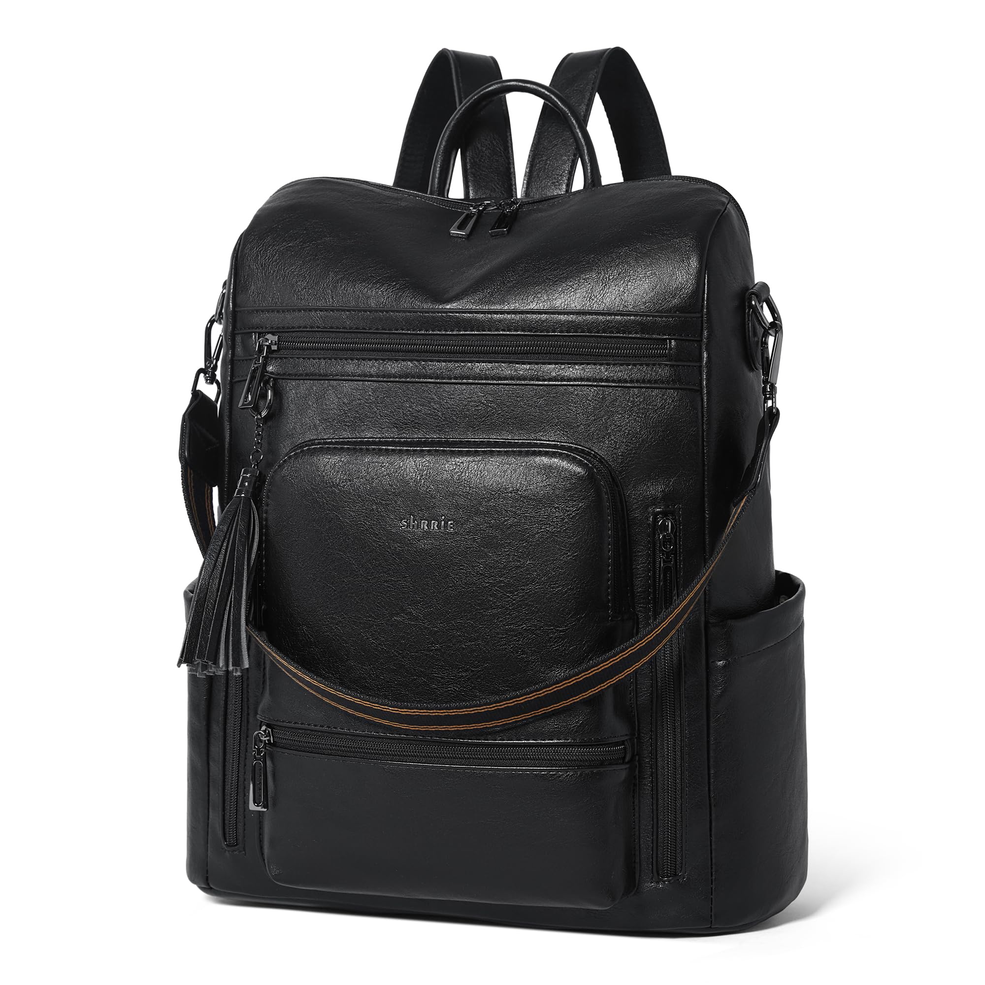Shrrie Sac à dos ordinateur portable femme 15,6 pouces en cuir vegan | Sac tendance imperméable antivol à multiples poches,compartiment ordinateur,pour travail,voyage,affaires,université