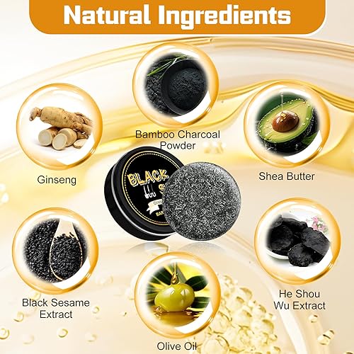 Miniatura 4 de Atsy Jabón en barra de cabello gris, jabón negro natural para cobertura de cabello gris, barra de champú oscurecimiento con ginseng y sésamo negro,