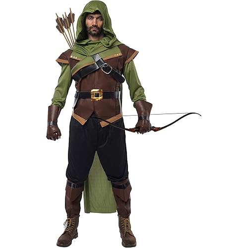 Renaissance Robin Hood Deluxe Men Costume Set Made of Leather for Halloween Dress Up Party