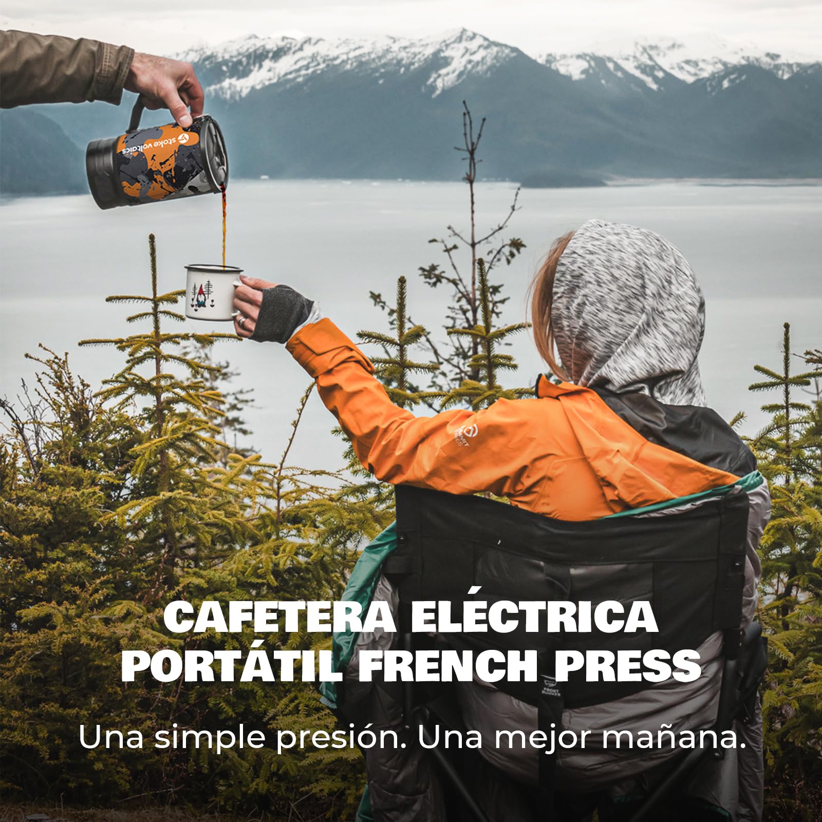 STOKE VOLTAICS Cafetera Eléctrica French Press, Diseño 2-in-1 para Hervir Agua y Prensar Café, Portátil para Camping y Viajes