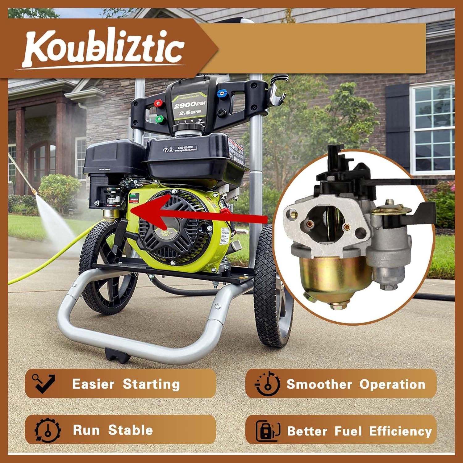 RY802925 Carburetor For Ryobi Pressure Washer Compatibility with RY80588A RY80588VNM 3200 PSI and RY802925 2900 PSI With Air Filter Kit