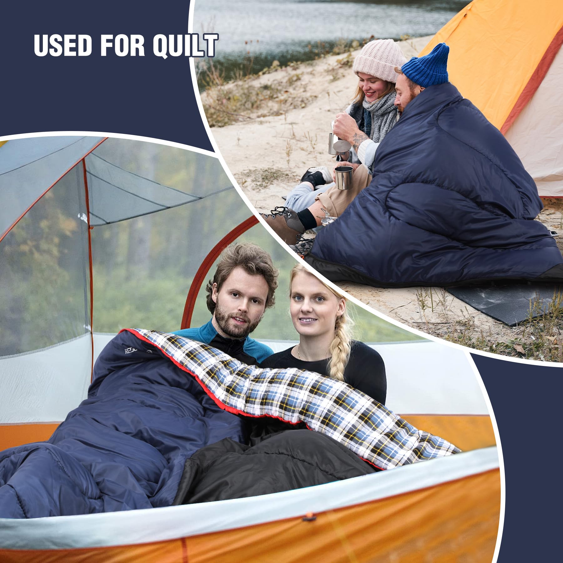 REDCAMP Sac de couchage en coton pour adulte, sac de couchage compact en flanelle pour camping, pêche, 3-4 saisons, hiver par temps froid, bleu marine