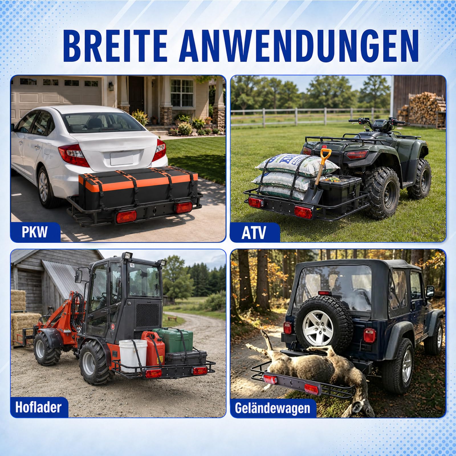 Heckträger für Anhängerkupplung 152x61x15cm mit das Rücklicht,Wildträger Heckträger mit Montagekupplung,Suitable for Tow Hitch (Anhängerkupplung),Einsetzbar in ATV, PKW, SUV.Hoflader