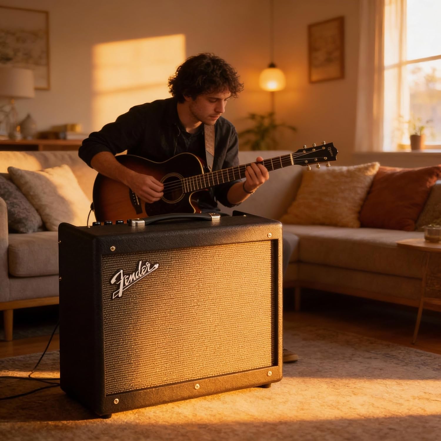 Fender Mustang GTX50 50-Watts Guitar Combo Amplifier Bundle with Cable and Austin Bazaar Exclusive 12-Pack Picks and Instructional DVD