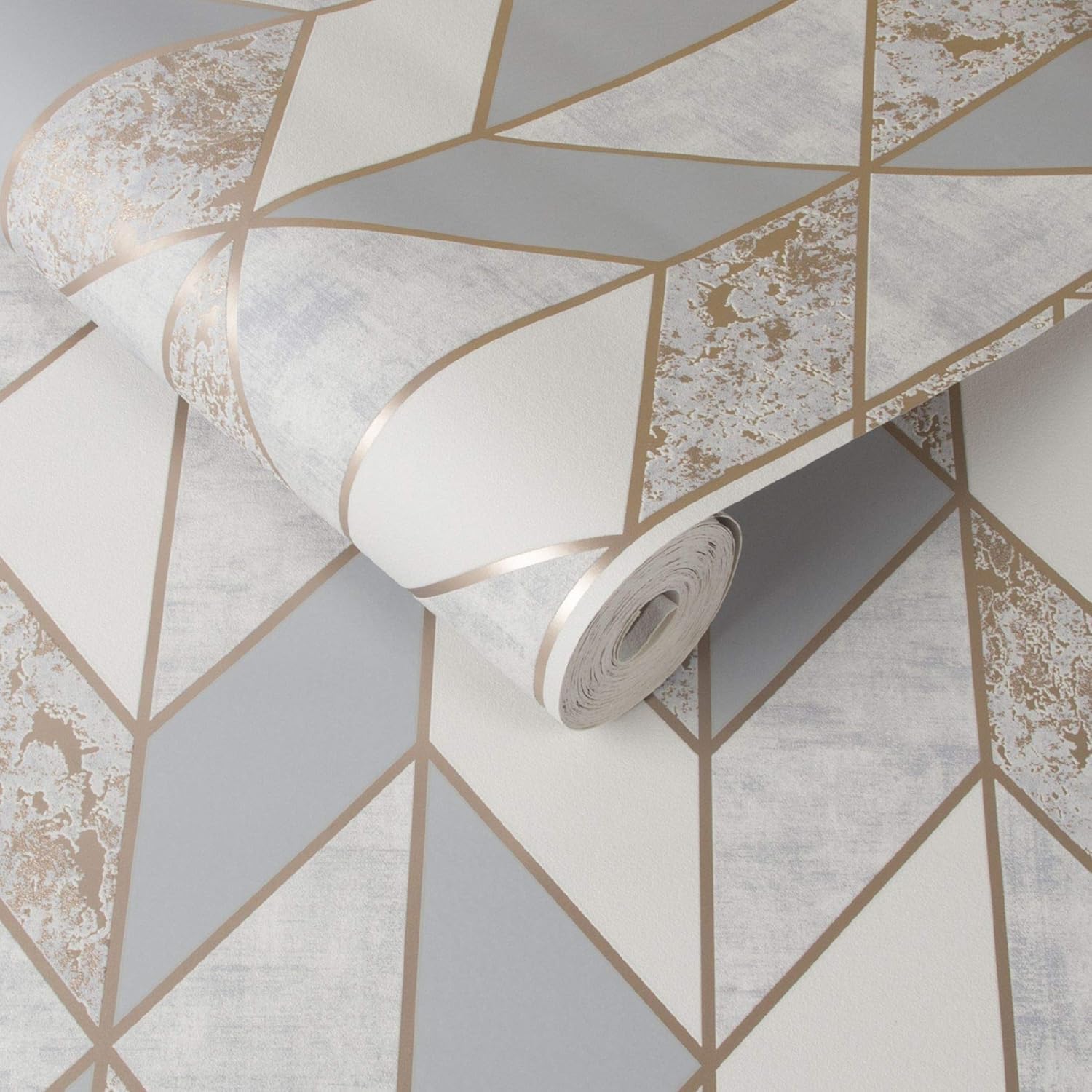 Graham & Brown Milan Geo Rose Gold and Grey Wallpaper, 1000cm Length x 52cm Wide