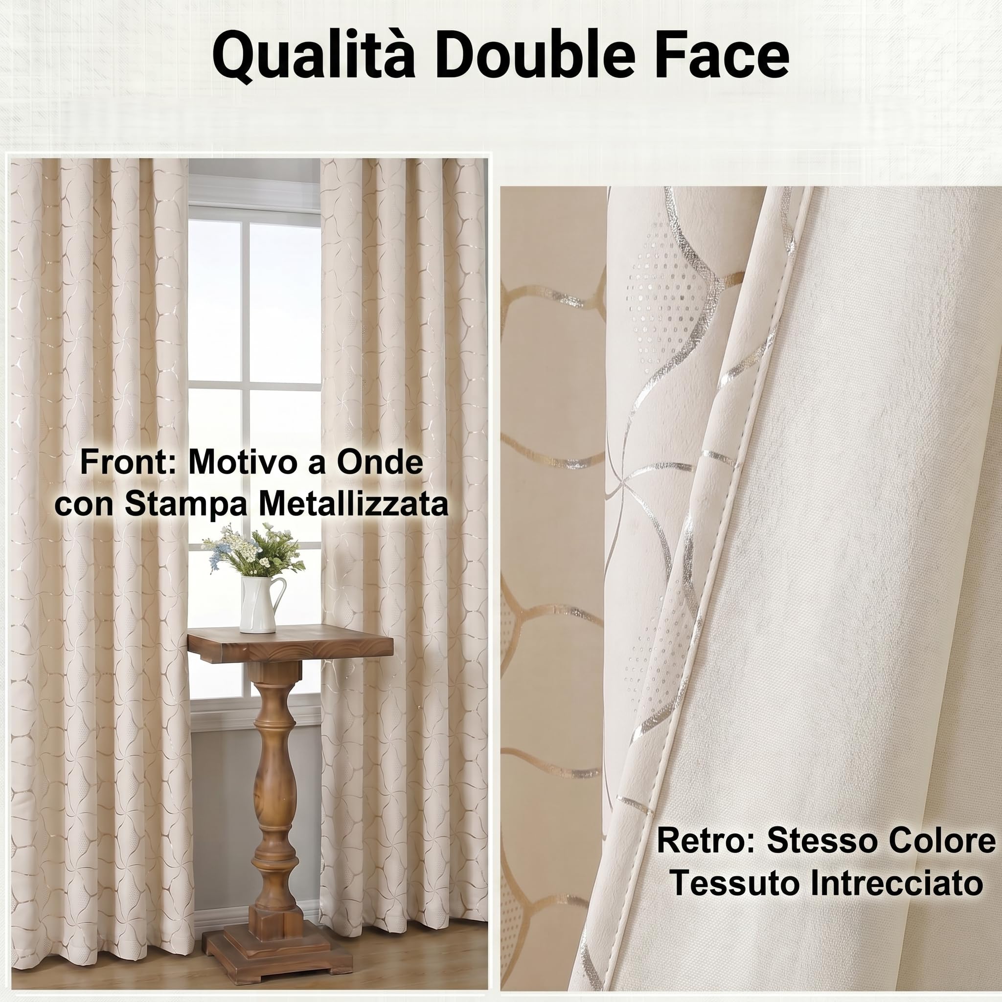 Tende crema dorate con motivo geometrico, H160 x L140 cm, set da 2 pannelli, effetto velluto, tende oscuranti 75-80%, occhielli metallici 4 cm, soggiorno camera ufficio