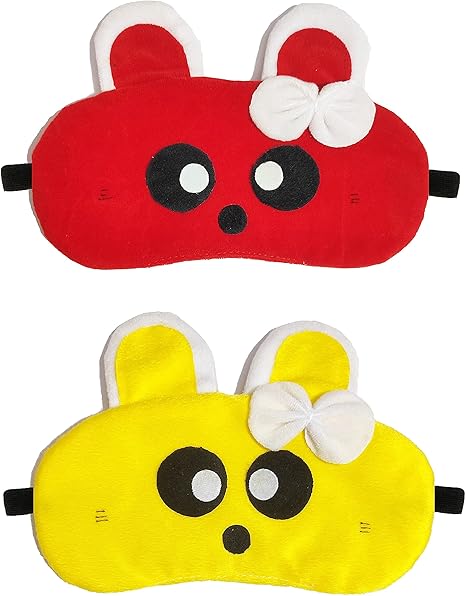 JUZZII Velvet Cute Baby Doll Sleeping Eye Shade Mask for Women Girls Kids Boys - (Red - Yellow) Model-No.54-53