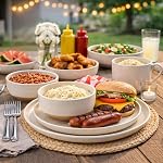AmorArc Ensembles de vaisselle en céramique, assiettes peintes à la main et bols avec terre cuite rustique Sous-vêtement, garnitures en grès résistant aux rayures, lave-vaisselle & Micro-ondes sans danger