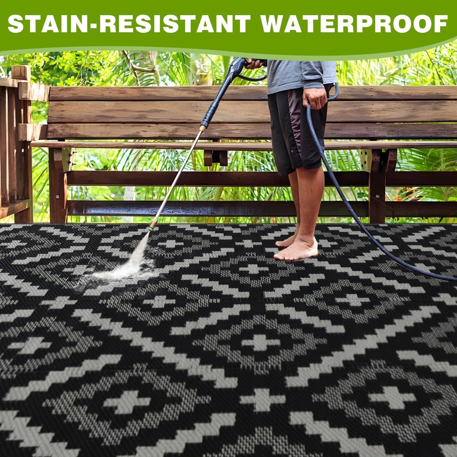 YONILE Waterproof Outdoor Rug 120x180cm, Reversible Outdoor Plastic Straw Rug for Patios Clearance, Carpet RV Mat for Camping Backyard Deck Porch