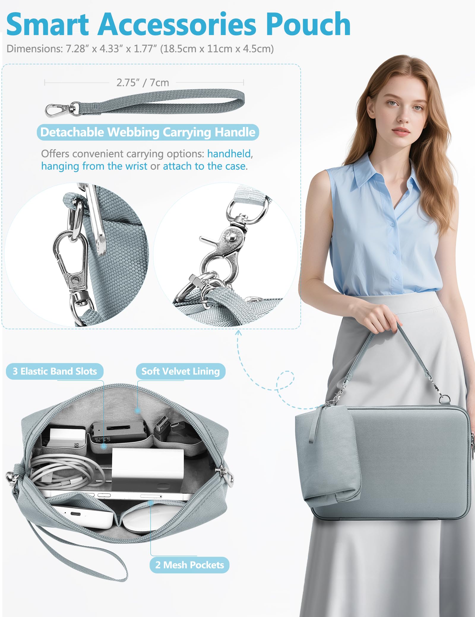 HYZUO 17-17,3 Pollici Custodia Rigida Portatile Borsa, Blu Cenere