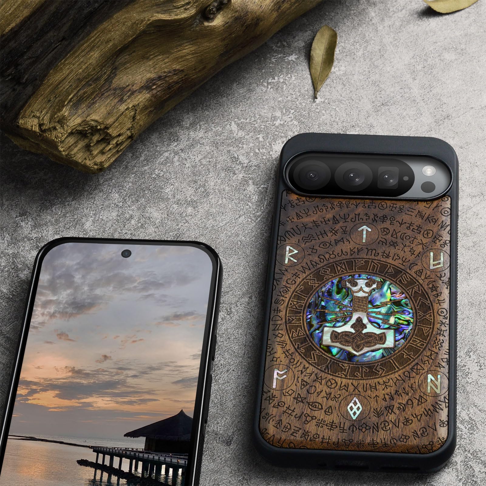 Carveit Holz Handyhülle Für Google Pixel 9a – Mit Wikinger-Motiv, MagSafe Kompatibel, Stoßfest