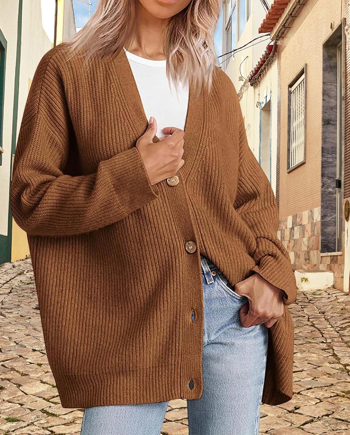 Womens Casual Open Front Sweater Classic Long Sleeve V Neck Cardigans Simple Solid Color Button Fall Winter Outfits - Image 4