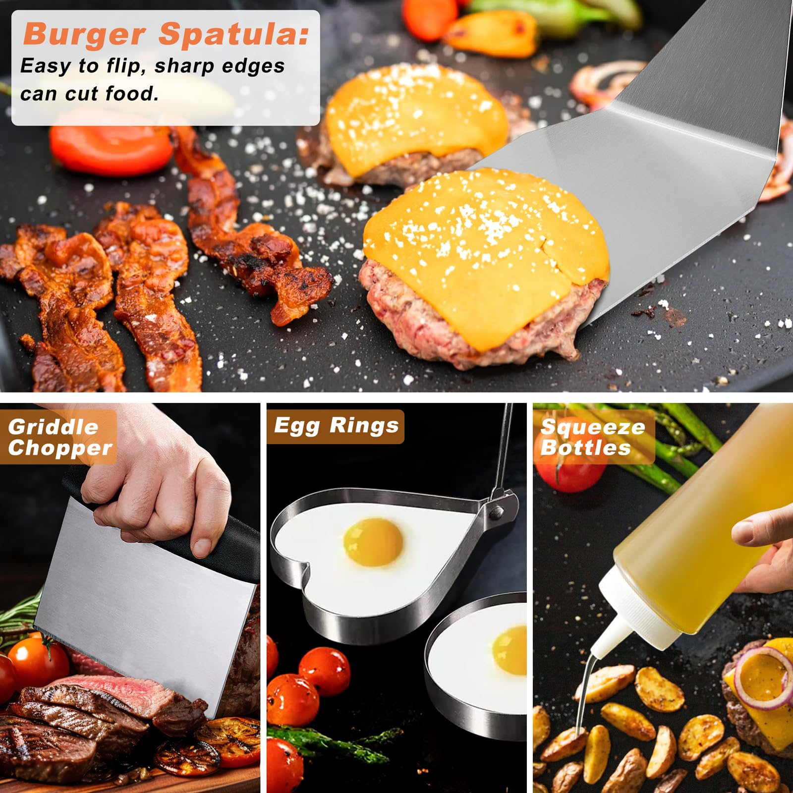 Kit de 27 accesorios para parrilla, juego de accesorios de parrilla plana para Blackstone y Camp Chef, juego de espátula profesional para parrilla con cúpula de fusión, prensa de 6