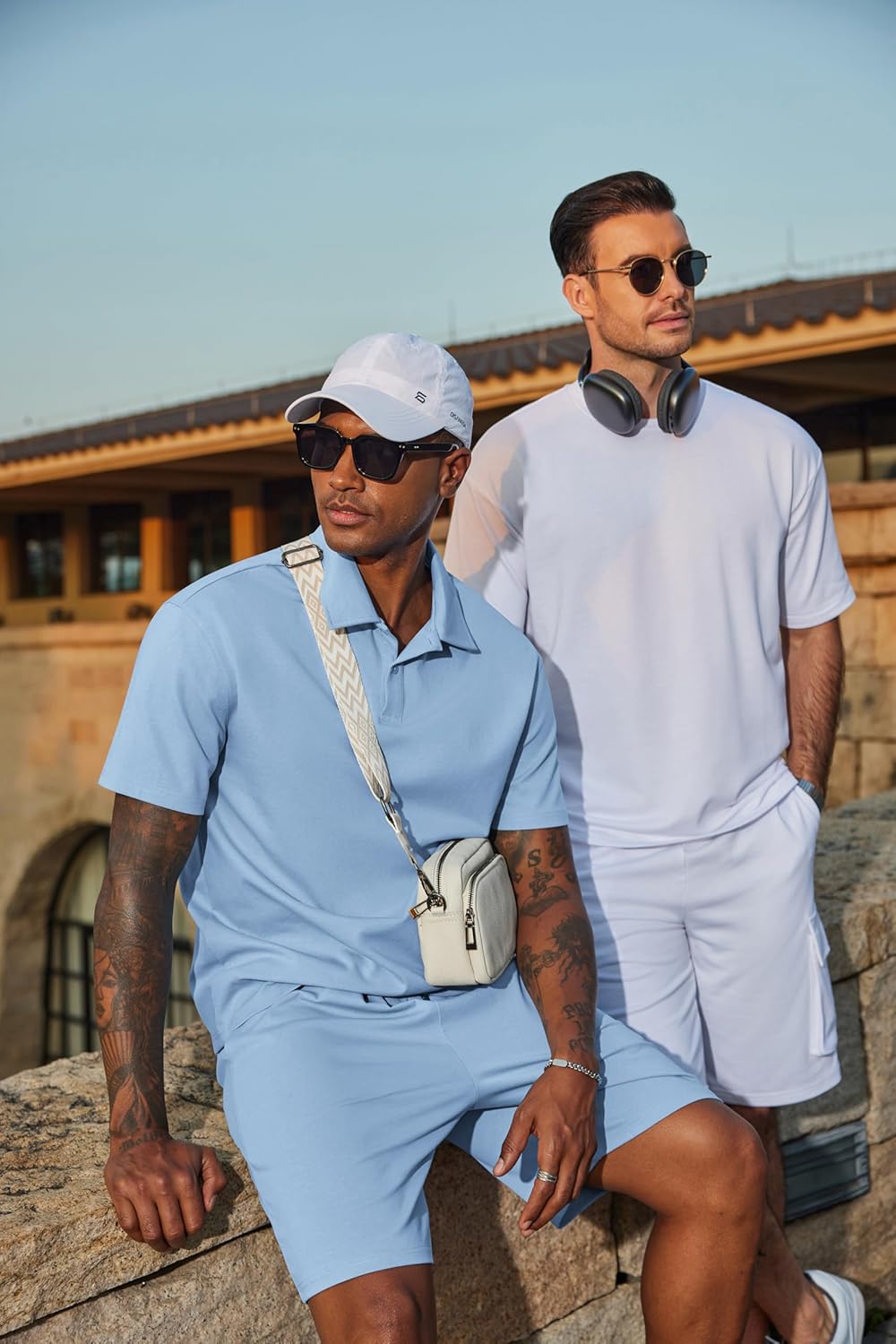 COOFANDY Men's 2 Piece Outfits Casual Cotton Short Sleeve Polo Shirts and Shorts Sets Loose Fit Summer Athletic Track Suits