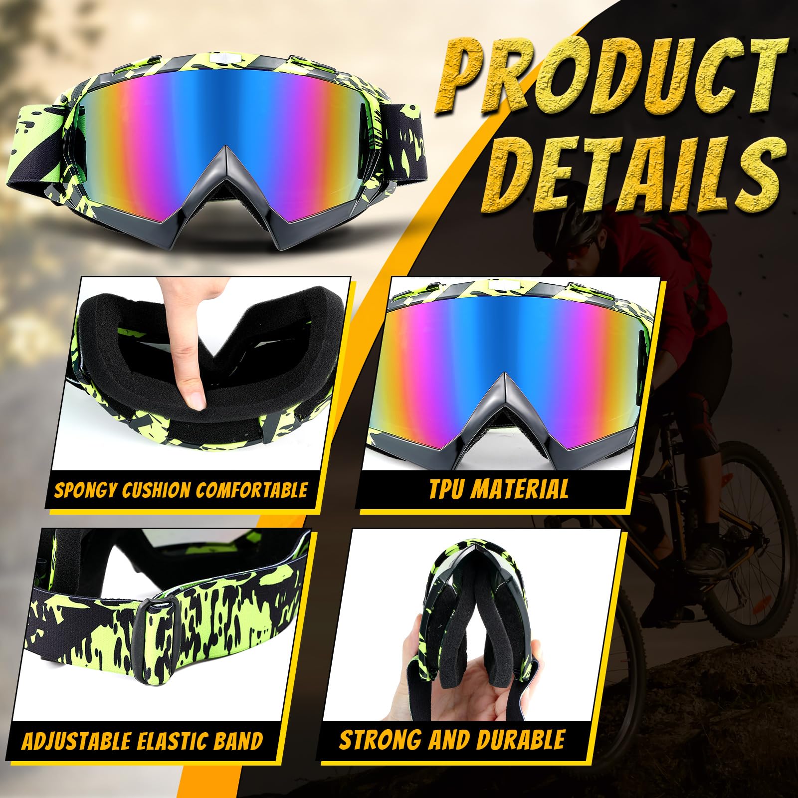 Tallew 4 paia di occhiali da moto da cross, da corsa, ATV, unisex, per sport e sci (classici)
