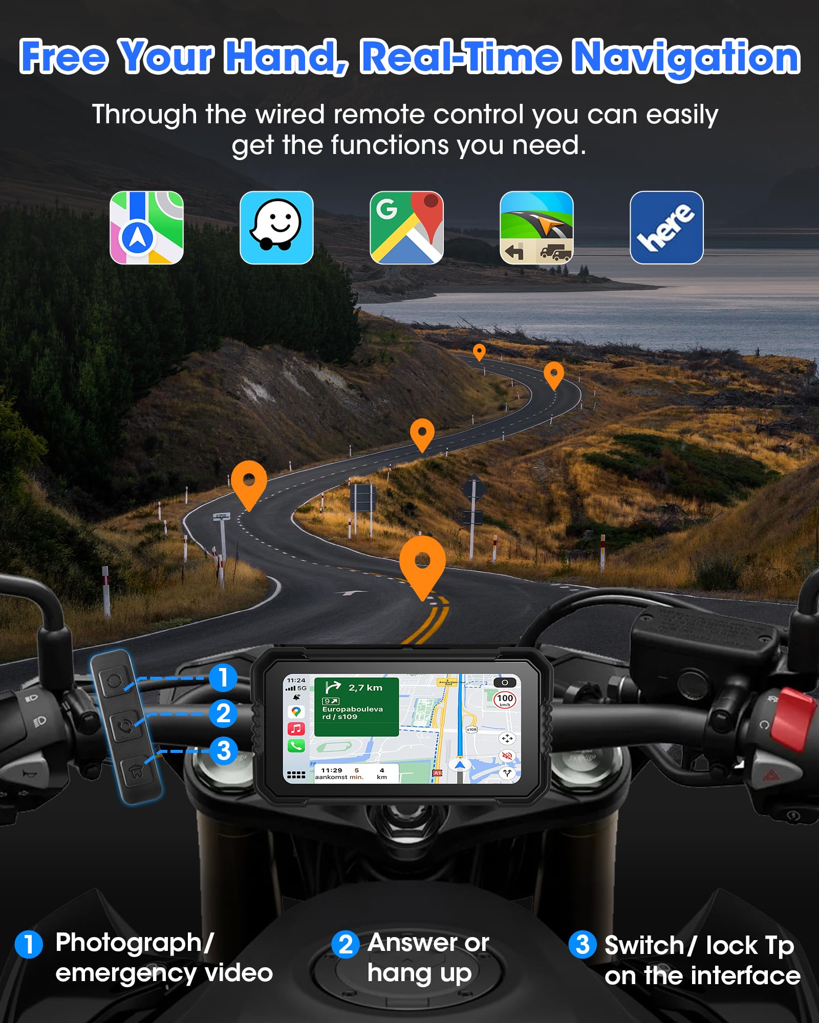 Navigatore Moto con CarPlay Android Auto 4K 6,25 Pollici WiFi GPS 64GB