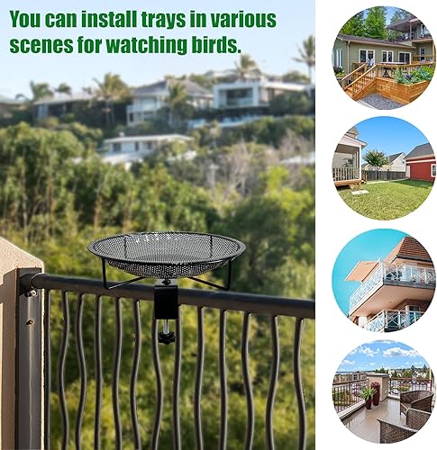 Miniatura 2 de Bandeja de comedero de pájaros de alta calidad para balcón, de acero inoxidable de 11.8 pulgadas, bandeja de semillas de malla para pájaros