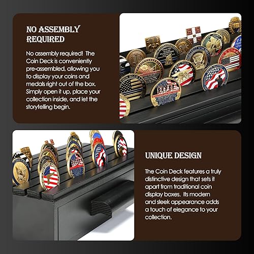 Miniatura 6 de Exhibición grande de madera para monedas con cubierta transparente  Monedas militares  Capacidad para 40 monedas en la parte superior y cajón de