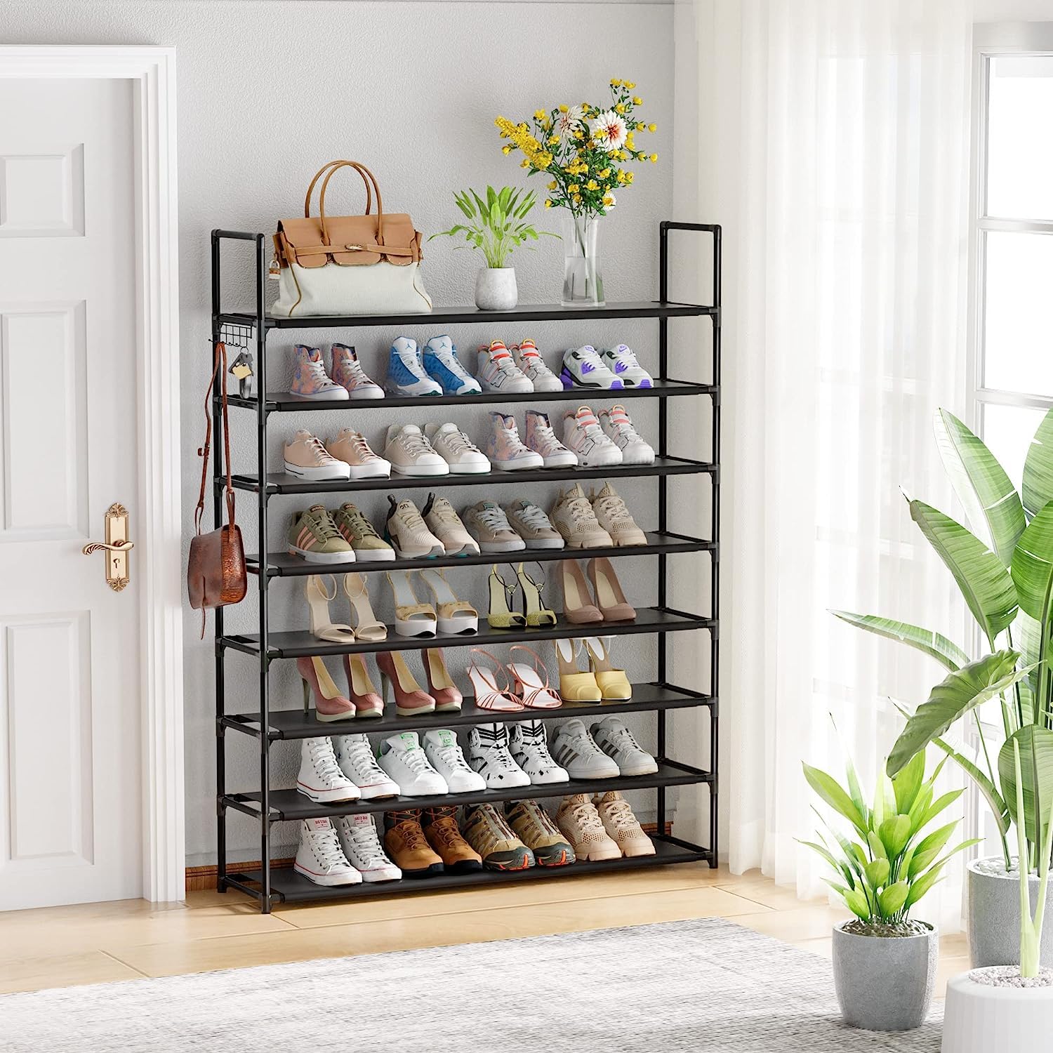 OYREL Shoe Rack 8 Tier 32-40 works Shoes, Shoe Storage Organizer Large with Side Bag Space Saving for Closet Entryway, Garage - Image 2
