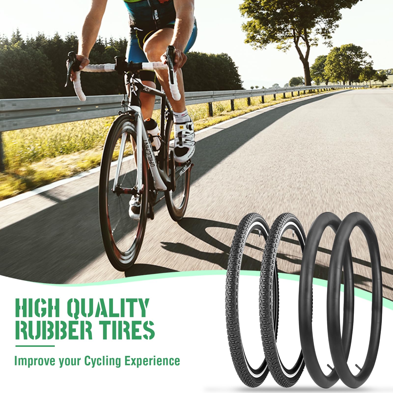 Set da 1/2 pneumatici per bicicletta da corsa, 700 x 40 C, 28 x 1,60 pollici, 42 – 622, con tubi FV 48 mm e leva per pneumatici