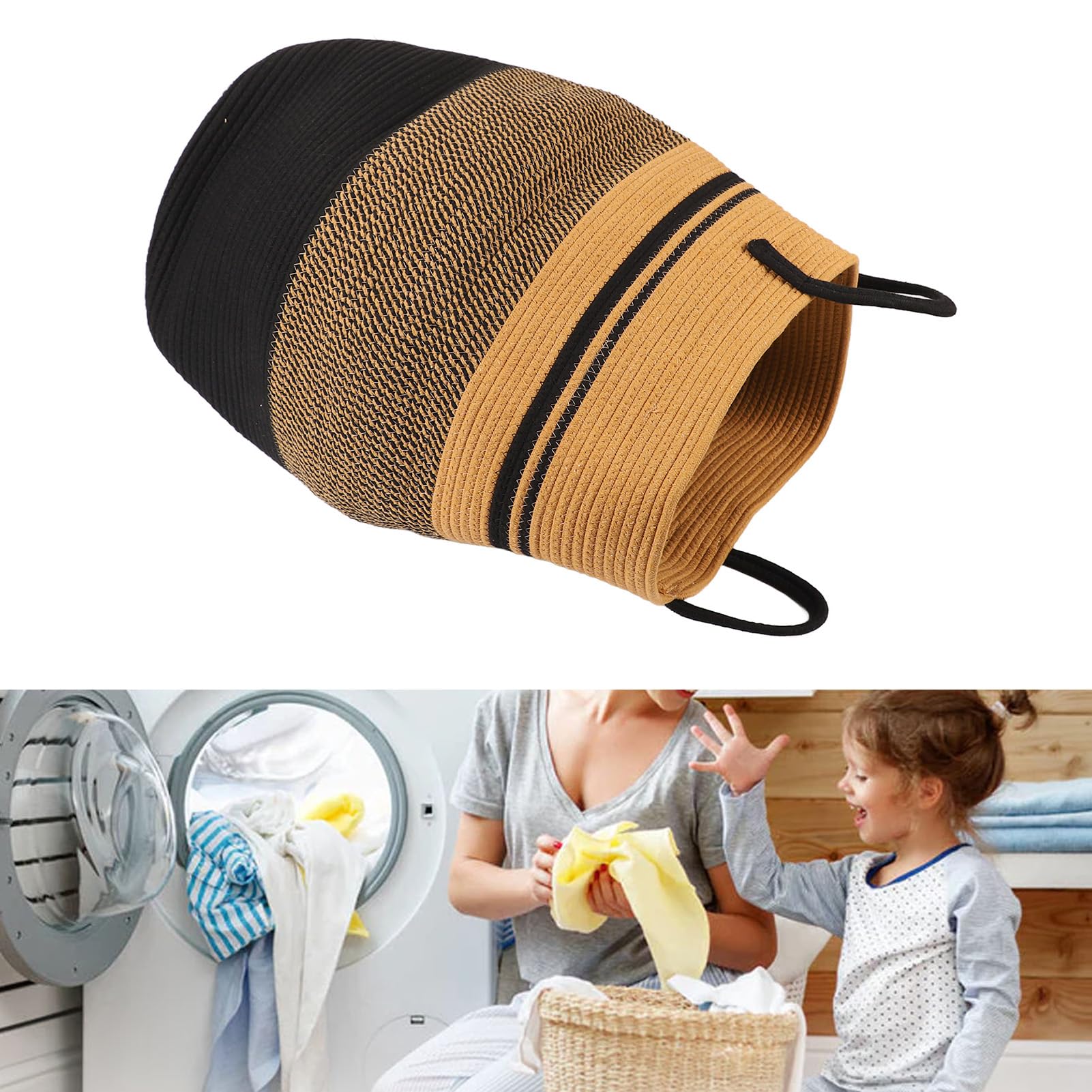Cesto per la biancheria, cesto portabiancheria extra large, alto, in cotone intrecciato, per vestiti, giocattoli, coperte, organizer pieghevole di alta qualità per camera da (39x49x65 cm)